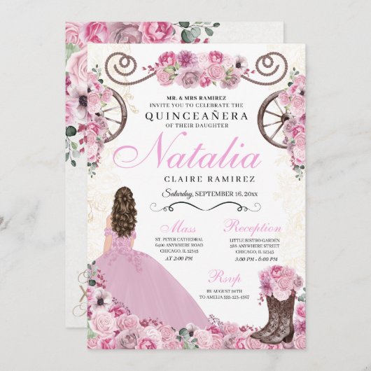 赤面ピンクランチェロプリンセスドレスキンセアニェラ 招待状 (正面/裏面)