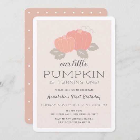 赤面ピンクリトルカボキンガール1st誕生日 招待状 (正面/裏面)