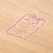 赤面ピンクリボンウオーターカラーボーガールベビーシャワー アクリル招待状 (レイダウン)