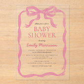 赤面ピンクリボンウオーターカラーボーガールベビーシャワー アクリル招待状 (正面)