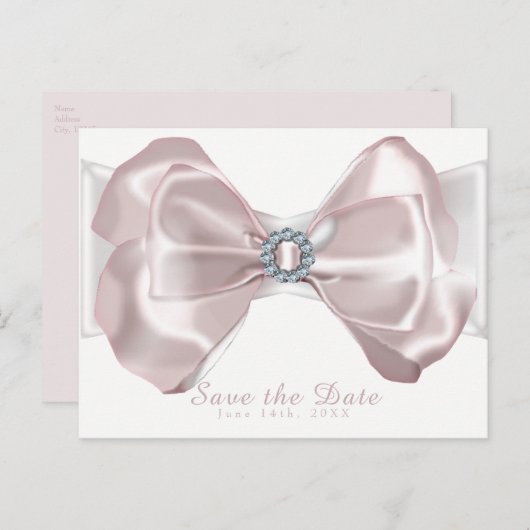 赤面ピンクリボンエレガント&ダイヤモンド日付の保存 案内ポストカード (正面/裏面)