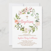 赤面ピンクリースベビーガールバプテスマ招待状 招待状 (正面)