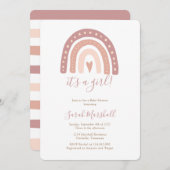 赤面ピンクレインボーガールガールベビーシャワー 招待状 (正面/裏面)