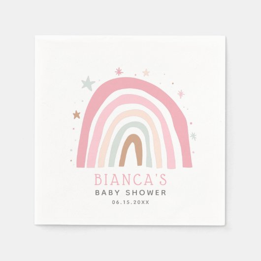 赤面ピンクレインボーガールベビーシャワー スタンダードカクテルナプキン (正面)