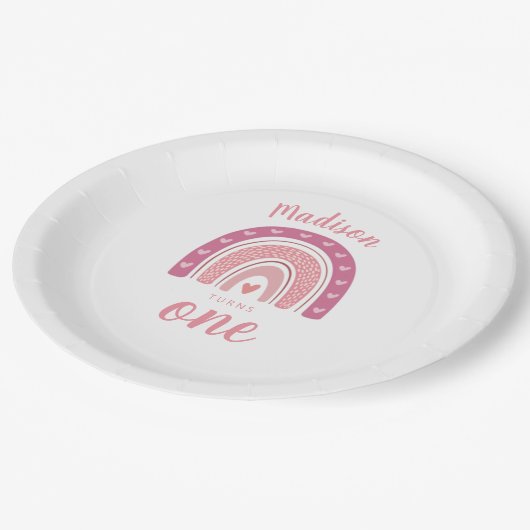 赤面ピンクレインボーホファースト誕生日 ペーパープレート (アングル)