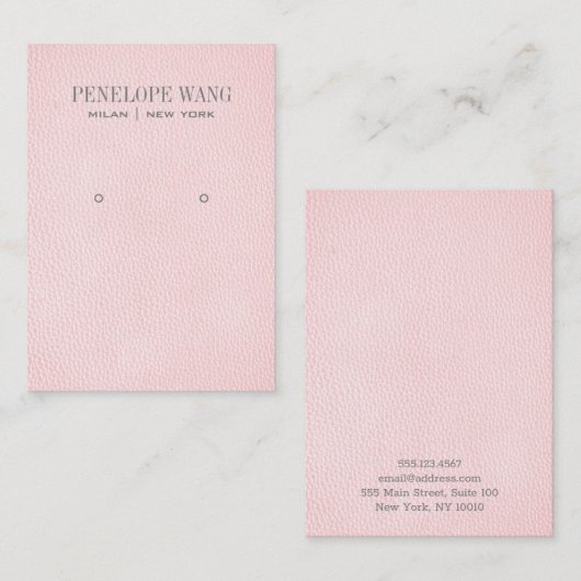 赤面ピンクレザールックジュエリーイヤリングディスプレイ 名刺 (正面/裏面)