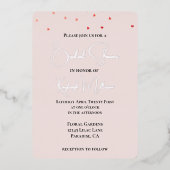赤面ピンクレッドフォールリングハートブライダルシャワー 箔招待状 (正面)