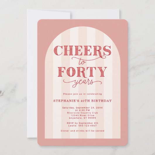 赤面ピンクレッド応援40歳40歳 招待状 (正面)