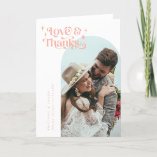 赤面ピンクレトロラヴ&ホワ感謝していイトアーチズ結婚ス サンキューカード