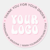 赤面ピンクレトロ会社ブランドビジネスロゴ ラウンドシール (正面)