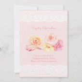 赤面ピンクレース及び花ブライダルシャワー 招待状 (裏面)