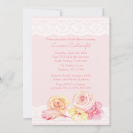 赤面ピンクレース及び花ブライダルシャワー 招待状