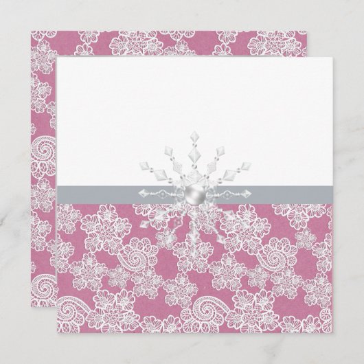 赤面ピンクレース結婚式招待状 招待状 (正面/裏面)