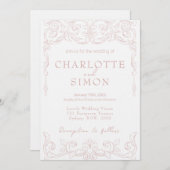赤面ピンクロココテーマ結婚式招待状 招待状 (正面/裏面)