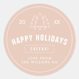 赤面ピンクロゴスタイルモダンクリスマスツリー ラウンドシール