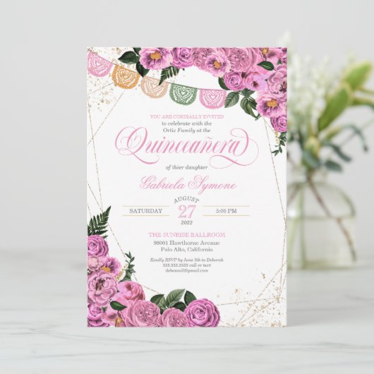 赤面ピンクロセスエレガントフローラフィエスタキンセニェラ 招待状 (スタンド正面)