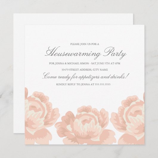 赤面ピンクロセス引っ越し祝いパーティーパーティの招待状 招待状 (正面/裏面)