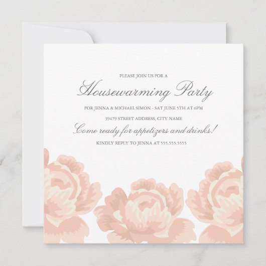 赤面ピンクロセス引っ越し祝いパーティーパーティの招待状 招待状 (正面)