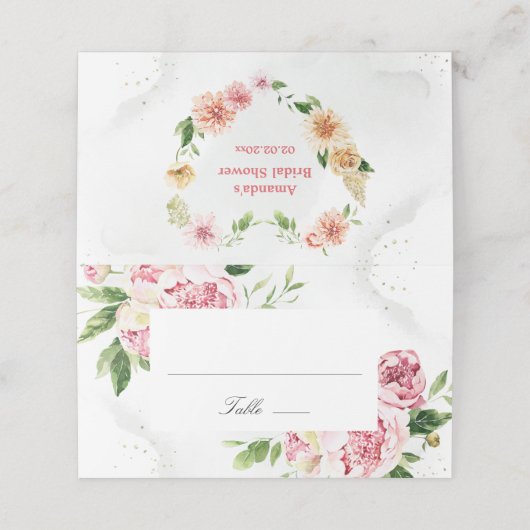 赤面ピンクロマンチックサマーフローラブライダルシャワー プレイスカード (外部開封)