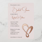 赤面ピンクロマンチックラブハートブライダルシャワー 箔招待状 (正面)