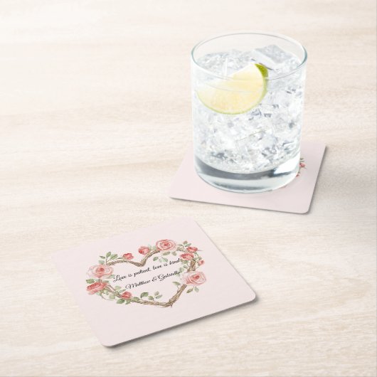 赤面ピンクロマンチックレッドローズフローラハート結婚ズ スクエアペーパーコースター (インサイチュ)