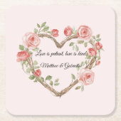 赤面ピンクロマンチックレッドローズフローラハート結婚ズ スクエアペーパーコースター (正面)