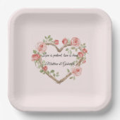 赤面ピンクロマンチックレッドローズフローラハート結婚ズ ペーパープレート (正面)