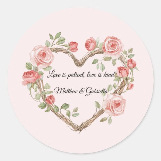 赤面ピンクロマンチックレッドローズフローラハート結婚ズ ラウンドシール (正面)