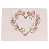 赤面ピンクロマンチックレッドローズフローラハート結婚ズ ラージペーパーバッグ (裏面)