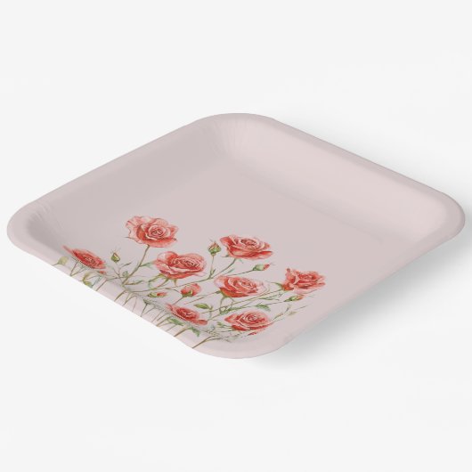 赤面ピンクロマンチックレッドローズブライダルシャワー ペーパープレート (傾斜あり)