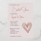 赤面ピンクロマンチック層ハートブライダルシャワー 箔招待状 (正面)
