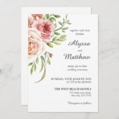 赤面ピンクロマンティックホワイトローズフローラズ 招待状 (正面/裏面)