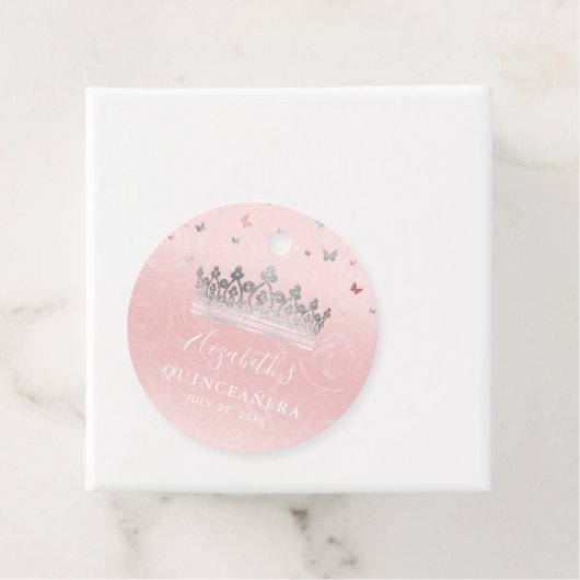 赤面ピンクローズとシルバークラウンサンキューギフト フェイバータグ (インサイチュ)