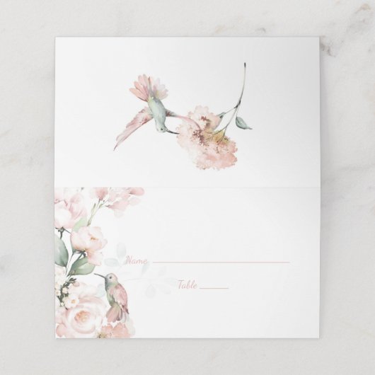 赤面ピンクローズとハミングバード結婚ズ プレイスカード (外部開封)