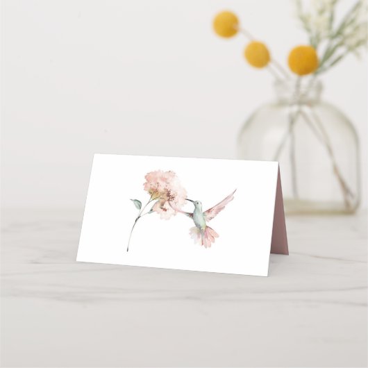 赤面ピンクローズとハミングバード結婚ズ プレイスカード (裏面)