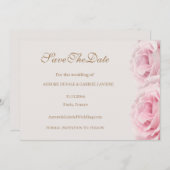 赤面ピンクローズアイボリー金ゴールド保存日結婚付 招待状 (正面/裏面)