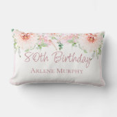 赤面ピンクローズアンドダリア80誕生日 ランバークッション (正面)