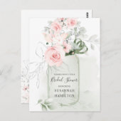 赤面ピンクローズアンドパステルグリーンメイソンジャーブライダル ポストカード (正面/裏面)