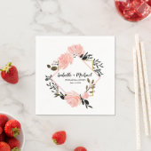 赤面ピンクローズアンドブラックフローラリハーサルディナー スタンダードカクテルナプキン (インサイチュ)