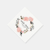 赤面ピンクローズアンドブラックフローラリハーサルディナー スタンダードカクテルナプキン (角)