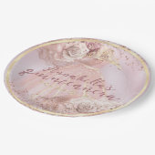 赤面ピンクローズアンド金ゴールドクインセアニラ ペーパープレート (アングル)