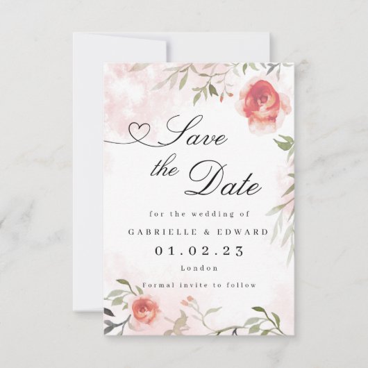 赤面ピンクローズウェディング日付を保存 セーブザデート (正面)