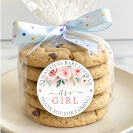 赤面ピンクローズウォーターカラーガールベビーシャワースクエア ラウンドシール