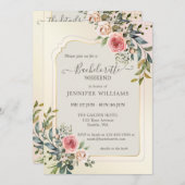 赤面ピンクローズウォーターカラーバチェロレッテ週末 招待状 (正面/裏面)