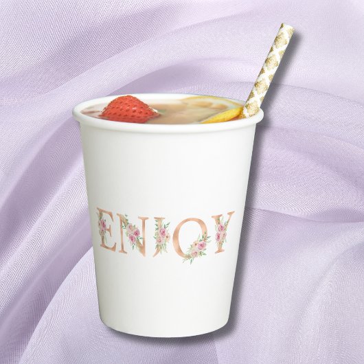 赤面ピンクローズウォーターカラーフローラベビーシャワー 紙コップ