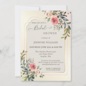 赤面ピンクローズウォーターカラーブライダルシャワーインビタティ 招待状 (正面)