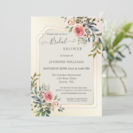 赤面ピンクローズウォーターカラーブライダルシャワーインビタティ 招待状