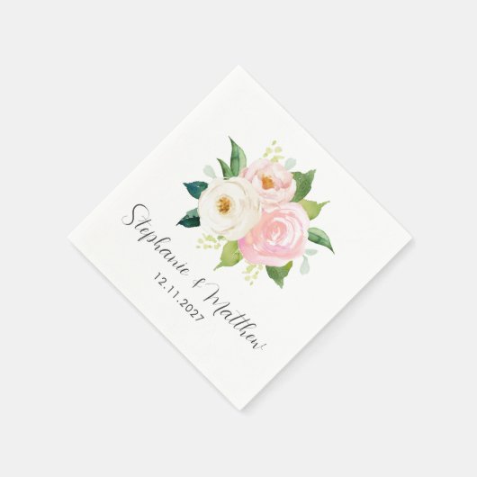 赤面ピンクローズウォーターカラーボタニッ結婚クス スタンダードカクテルナプキン (角)