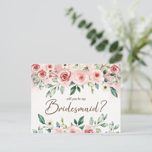 赤面ピンクローズウォーターカラーマイブリーズメイドブライダル 招待状 (スタンド正面)