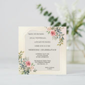 赤面ピンクローズウォーターカラー結婚式招待状 招待状 (スタンド正面)